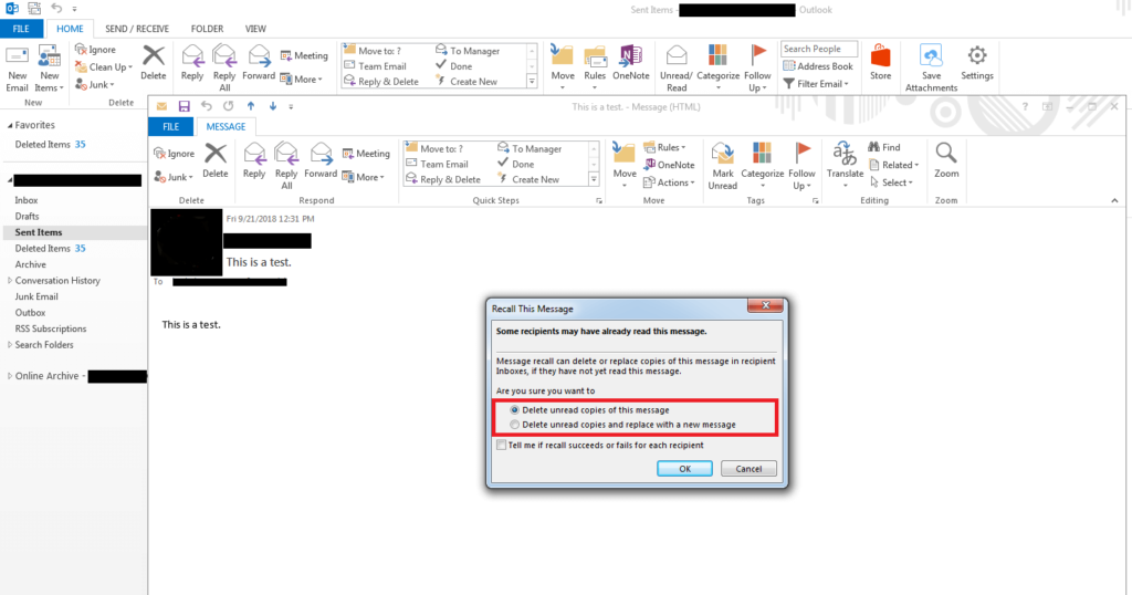 Thu hồi email đã gởi trong Outlook 3