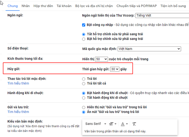 hủy bỏ email đã gửi