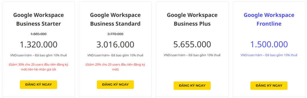 Bảng giá Google Workspace