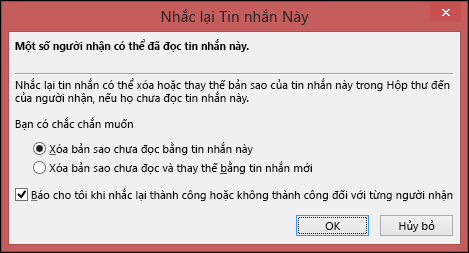 Thu hồi hoặc thay thế email trong Outlook